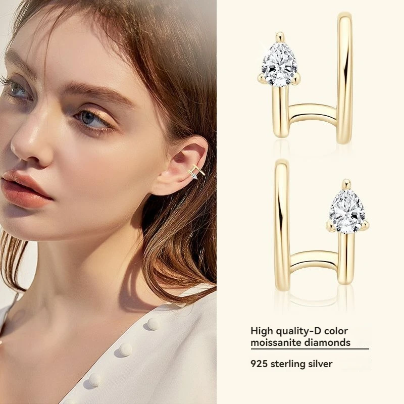 Apaison 925 Sterling Silver 3*4 mm Moissanite Women Studs Earrings Gold Plated Jewelry Gift