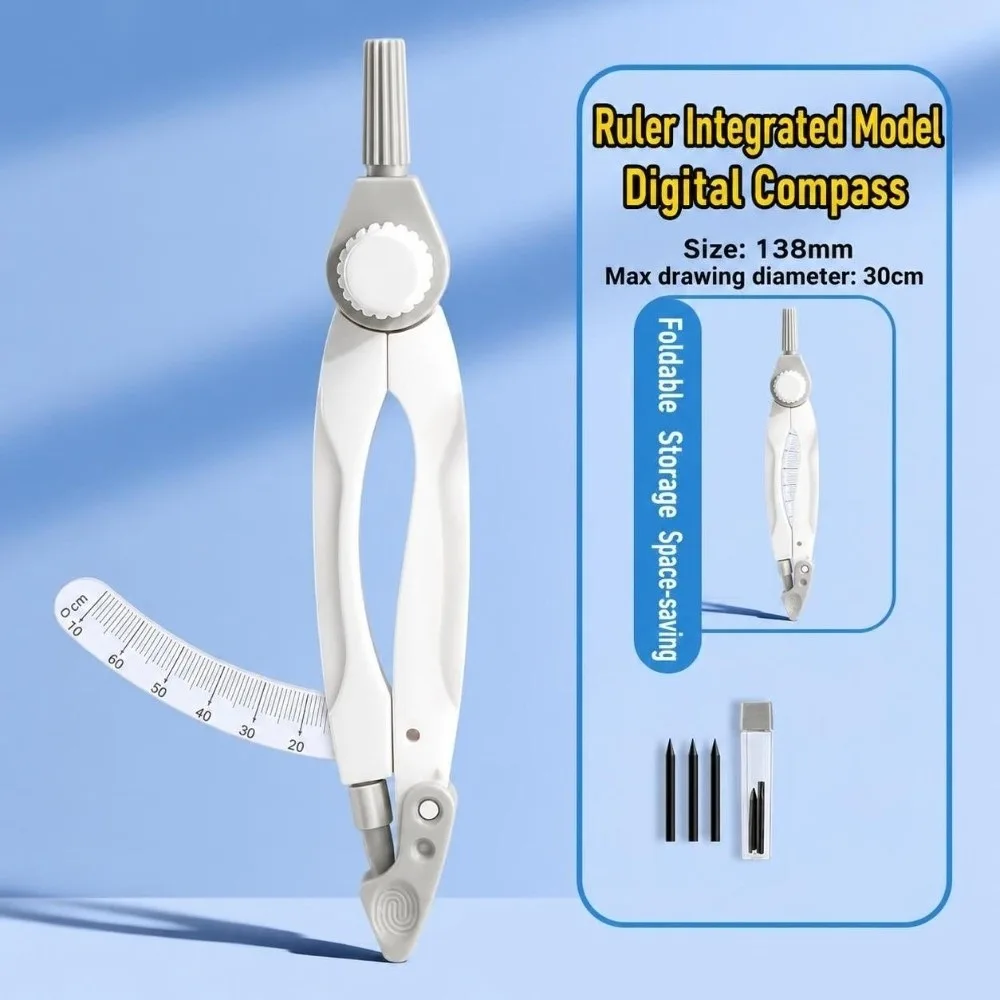 Digital Display Compass Safe No Metal Lock-Distance Geometry Compass with Replacement Pencil Leads Drawing Circles Tool