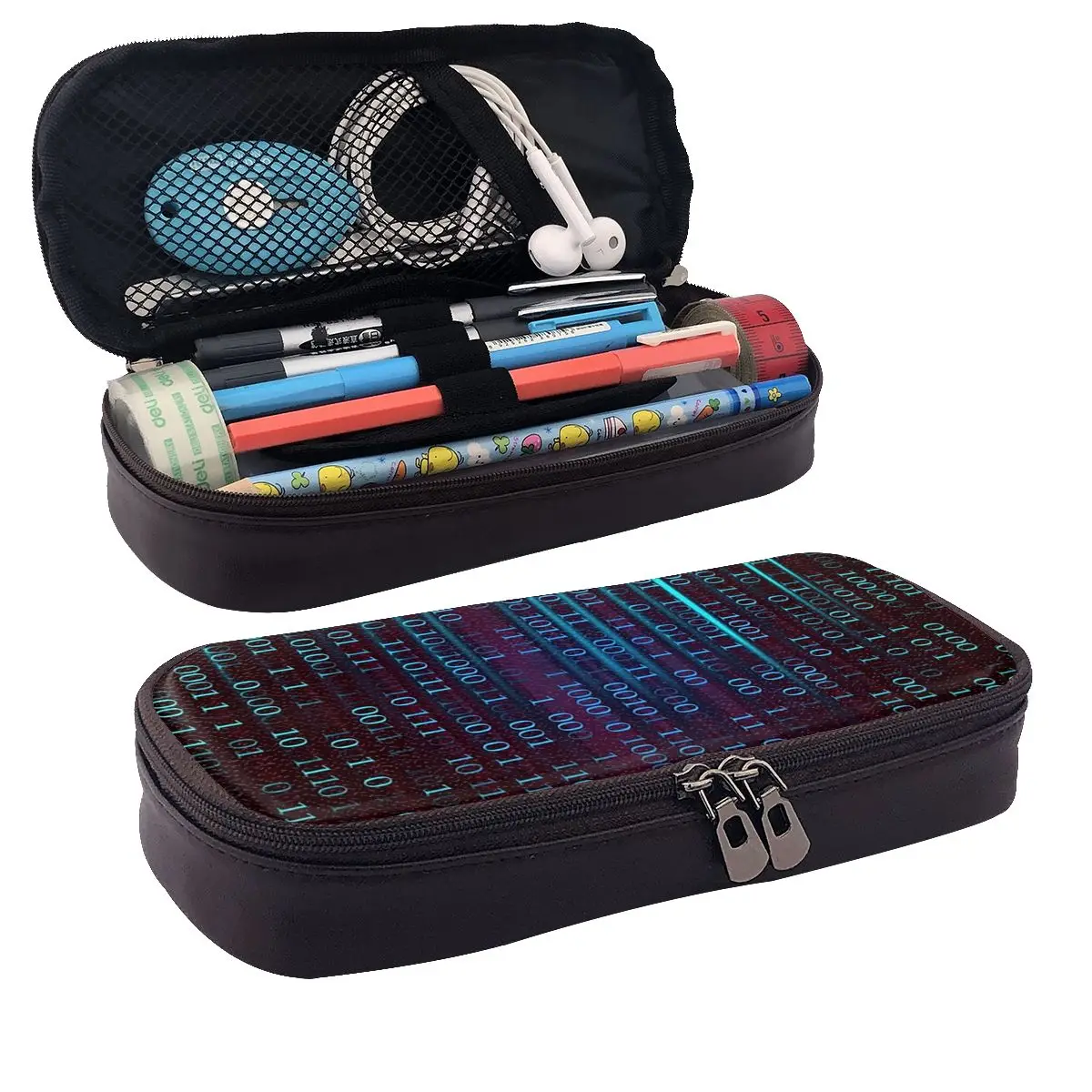 Binary Computer Code. Leather Pencil Cases Pencil Pouch Storage Stationery Supplies Pen Box Pencil Bag for Boy Girl Gifts