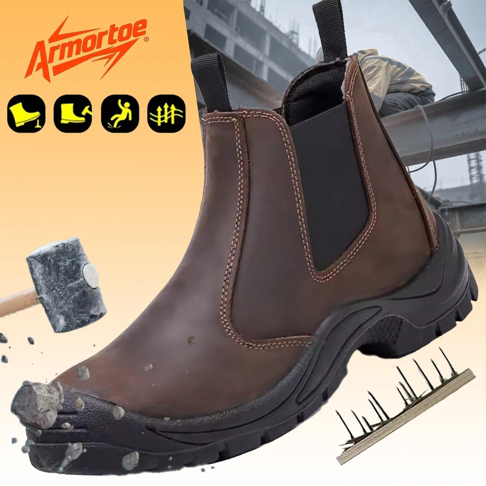 

ArmorToe Genuine Leather Welder Boots Men's Steel Toe Puncture Proof Work Safety Shoes Solid Foundation #Armor3007