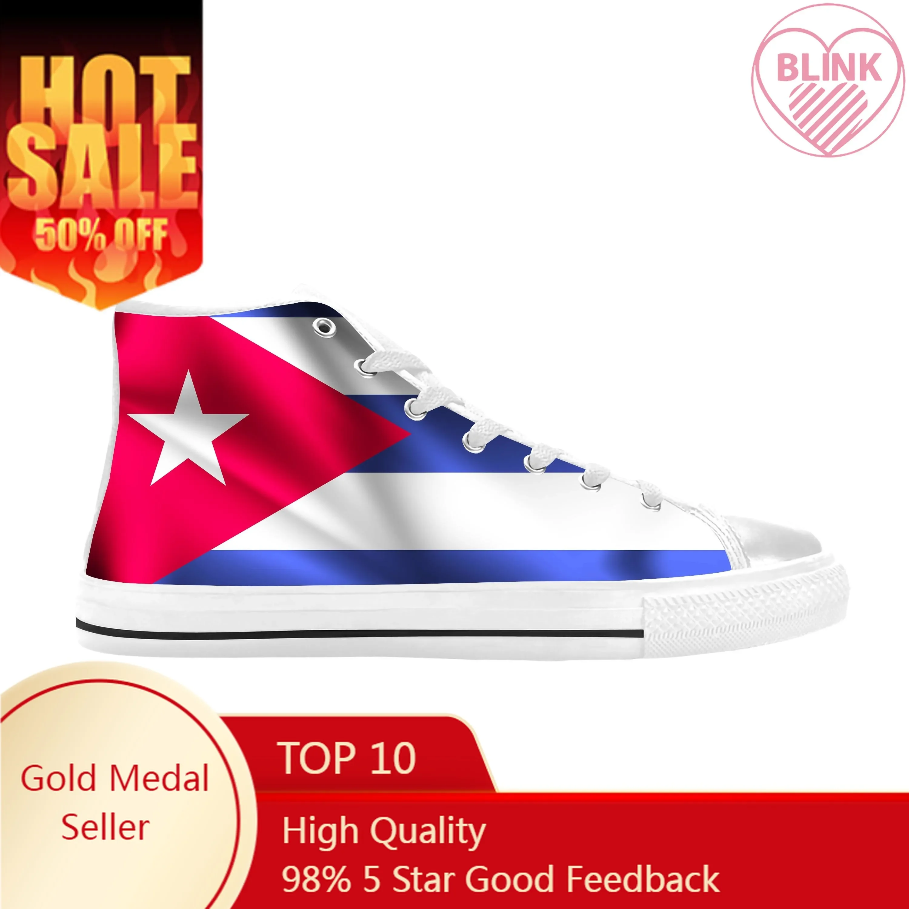 

Hot Cuba Cuban Flag Patriotic Pride Funny Fashion Casual Cloth Shoes High Top Comfortable Breathable 3D Print Men Women Sneakers