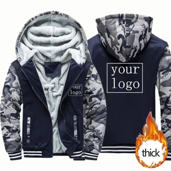 Custom Jack Heren Camouflage Dikker Winter Jassen Voor Heren Fleece Lange Mouwen Casual Diy Rits Hoodies Streetwear Jassen