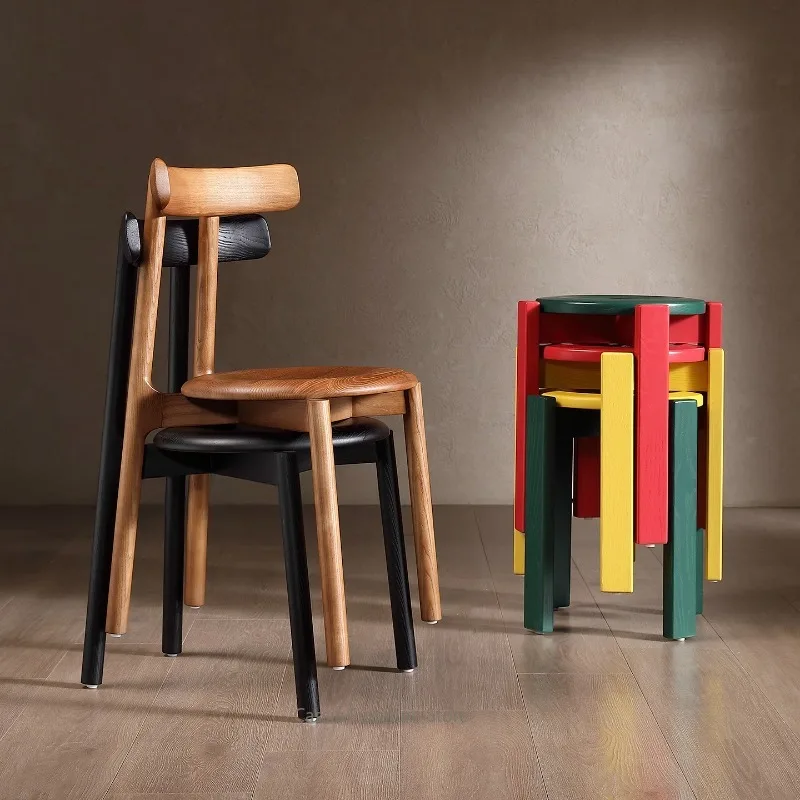 *Medieval Style Solid Wood High-end Luxury Dining Chair Danish Designer Ash Wood Stackable Small Household Chair