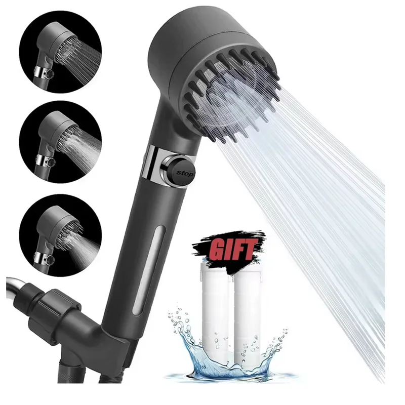 

Wholesale 5pc Plastic High Pressurized Filter Shower Head 3-mode Adjustable Spray with Massage Brush Faucet Bathroom Accessories