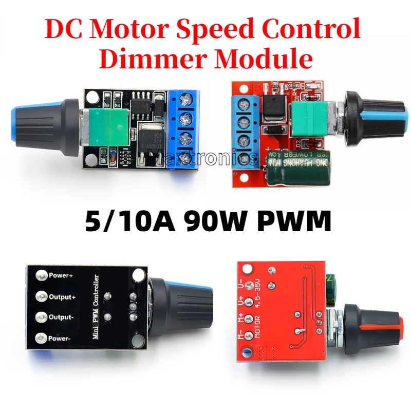 Mini 5-12V DC Motor Speed Controller Module 5A/10A 90W PWM DC4.5V-35V Adjustable Regulator Control Governor Switch for LED Lamps