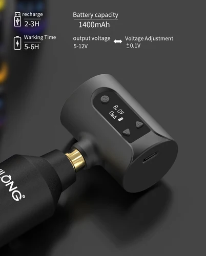 Imagen 2 del producto YILONG Kit de pluma de tatuaje rotativa inalámbrica con 10 agujas de cartucho Fuente de alimentación de 1500 mAh - Kit de pistola de tatuaje para principiantes en tatuajes