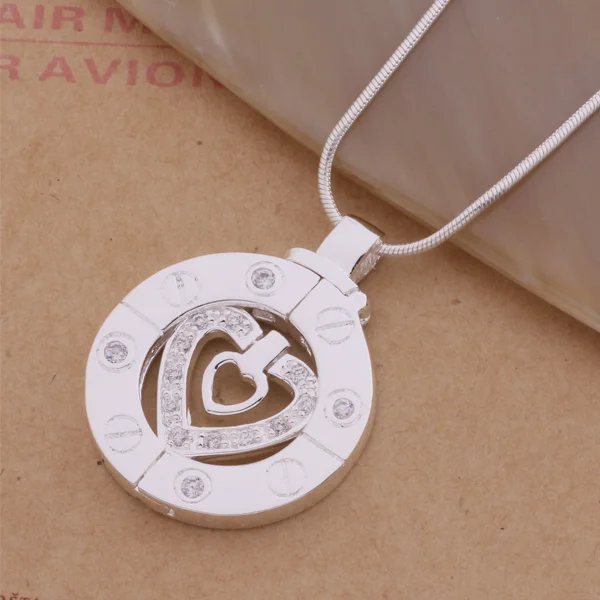 Lovers' Wholesale Charm Silver Color Pendant for Women S925 Sterling Necklace Lady Man Fashion Jewelry 2-IN-1 Heart AN292