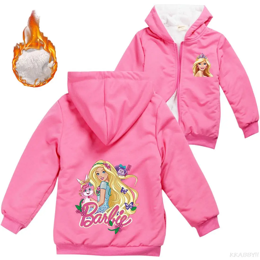 Giacca con cappuccio in velluto spesso caldo per bambini vestiti Barbie vestiti per ragazzi giacche con cerniera per neonate cappotto per bambini