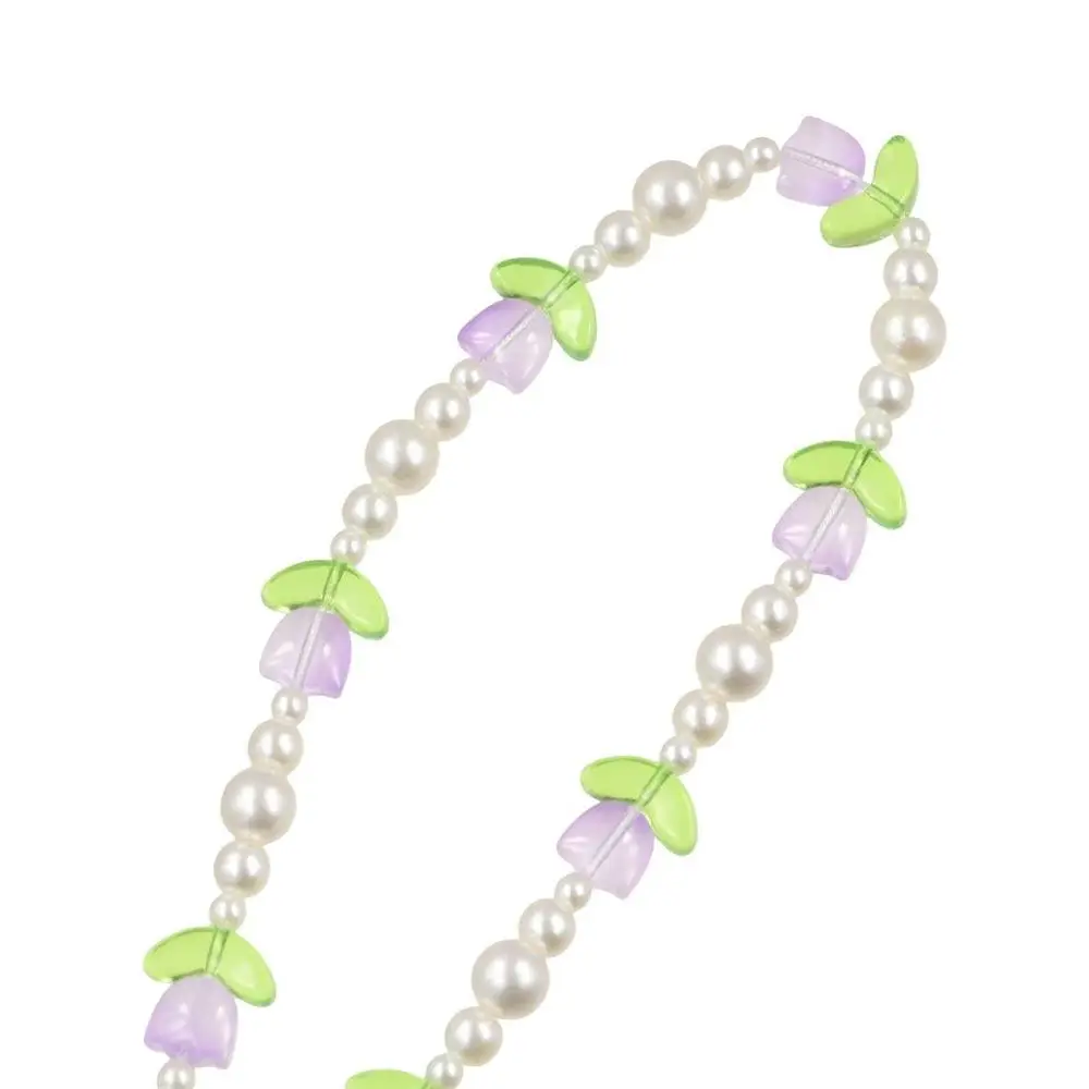 

Pearl Bead Tulip Bead Phone Charm Strap Glass Flower Tulip Mobile Phone Chain Y2K Sweet Flowers Beaded Cellphone Strap