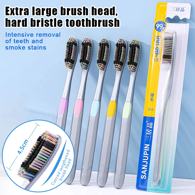 1/5Pcs Large Head Bristle Toothbrush Adult Removing Tooth Stains And Smoke Stains Anti Slip Wide Design Deep Oral Cleaning