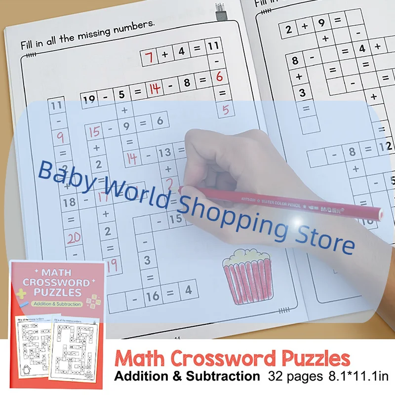 

Математические головоломки с перекрестными словами, сложение, вычитание, умножение, деление, крест-накрест, математическая рабочая тетрадь Монтессори для детей 5-8 лет