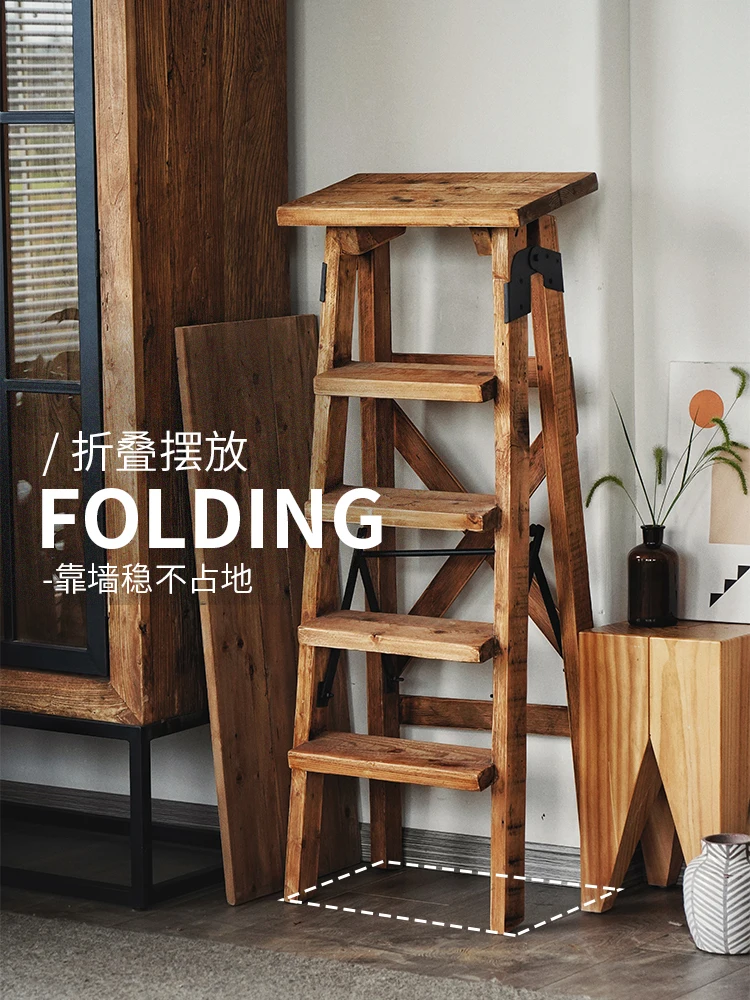 Floor-to-ceiling solid wood ladder herringbone ladder Bedroom shelf Simple flower stand Homestay furniture decorative