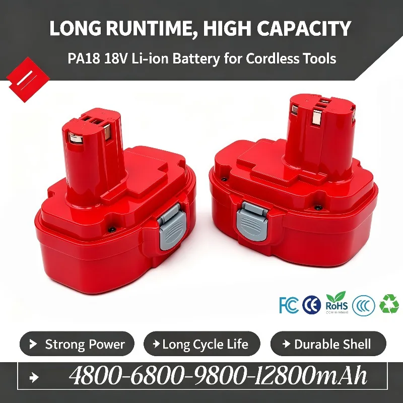 High Capacity PA18 18V Battery 4800mAh-12800mAh Replacement Pack for 18V Cordless Tools 1822 1823 1835 6391D 6343D 4334D