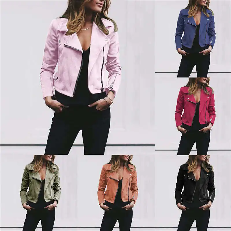 

Street Sle Pure Color ort Топ на молнии Женский приталенный костюм Jaet Long Sve с воротником Летняя модная повседневная верхняя одежда