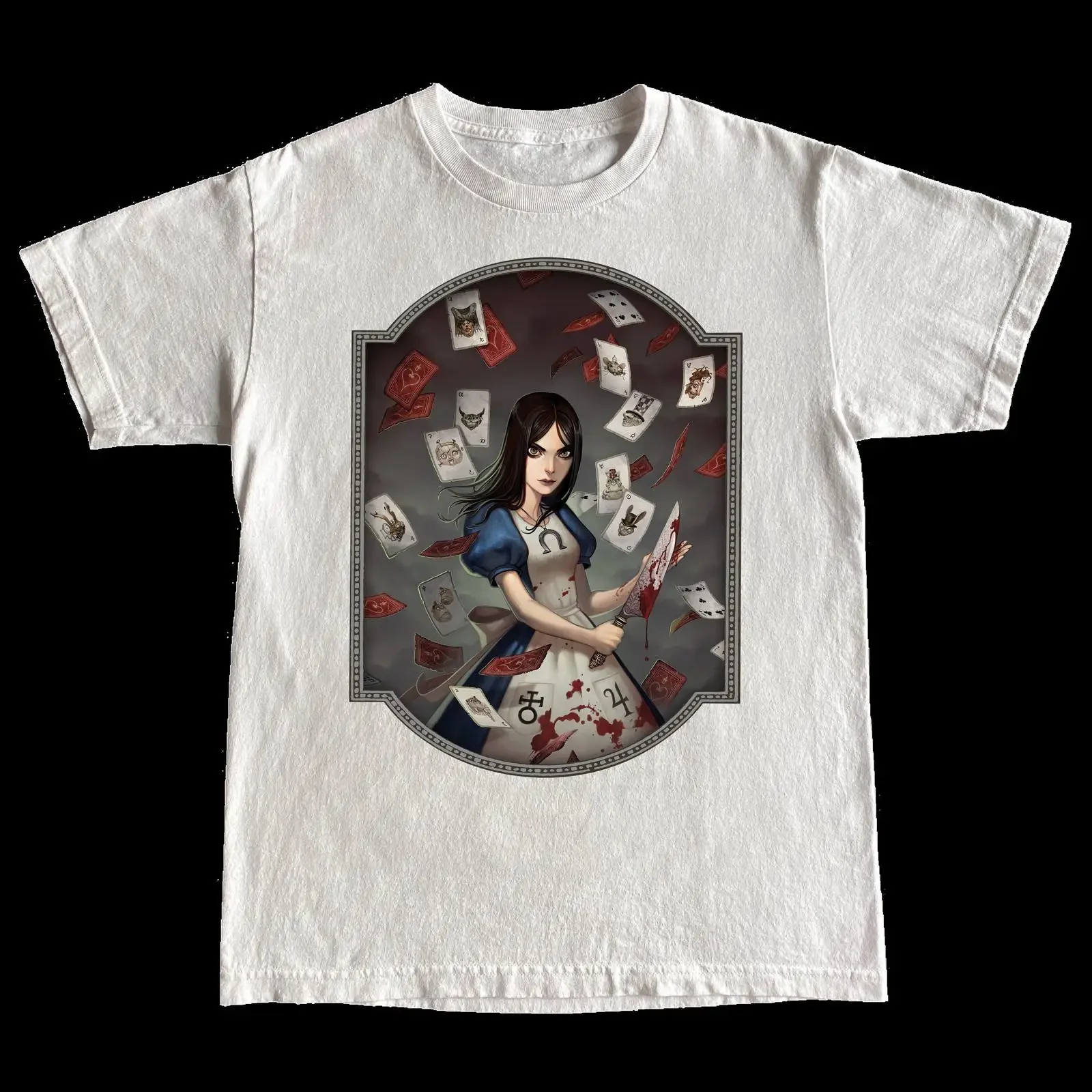 Alice Madness Returns White T Shirt vintage Washed homme Stretched fashion Slightly Stylish Versatile Comfortable Unisex Soft