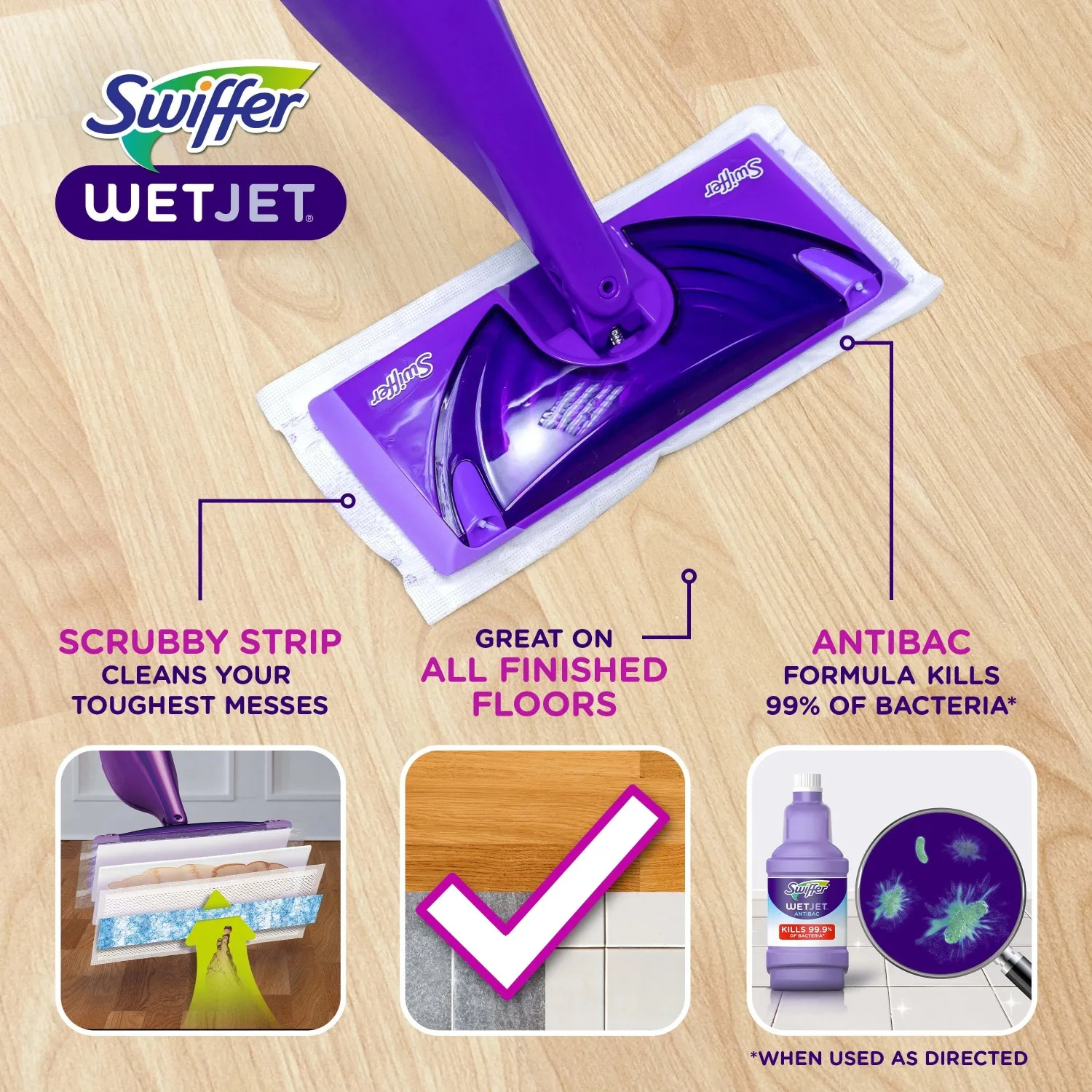 WetJet Mop Starter Kit (1 Mop, 5 Mop Pads, 1 Liquid Solution)