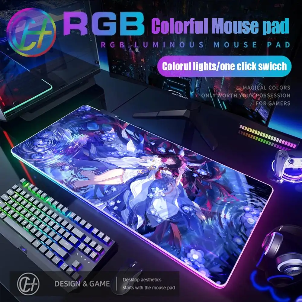 

HYBXAXC Genshin Impact Columbina Mouse Pad RGB Gaming Mouse Pad Desk Mat HD Gamer Large LED Light XXL