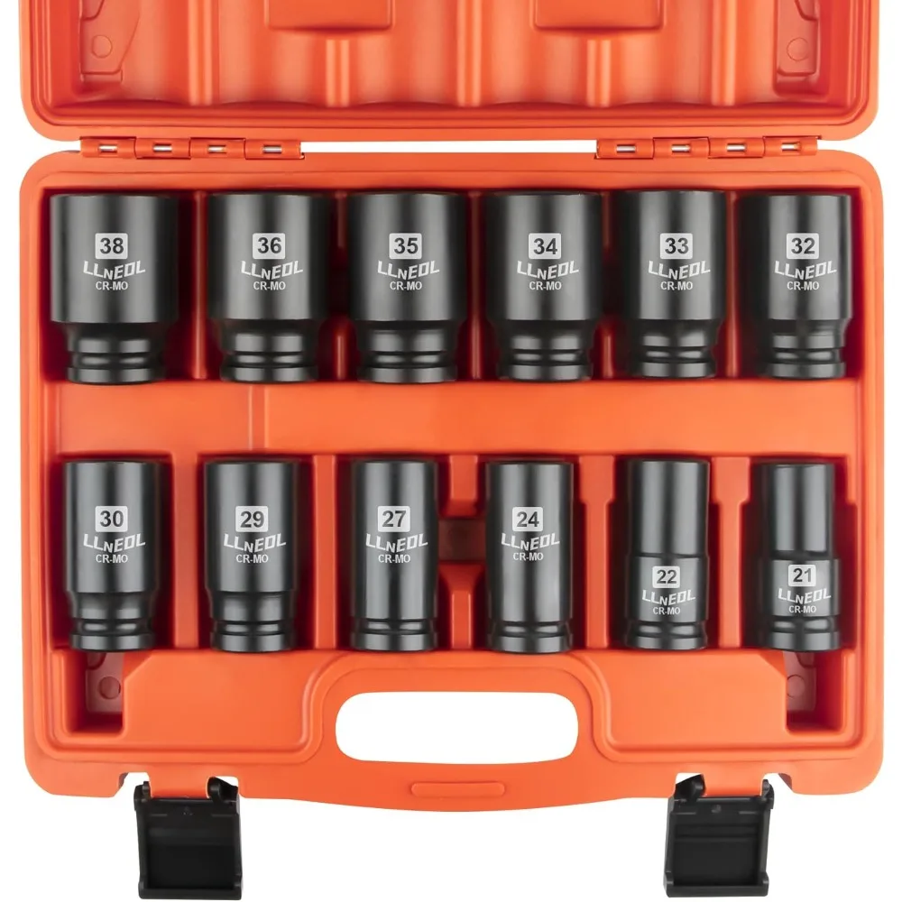

3/4-дюймовый привод, 12 шт., набор ударных глубоких розеток, метрические, от 21 мм до 38 мм, 6-точечные, CR-MO, сверхмощные большие розетки для большого автомобиля
