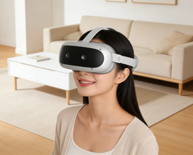 6DOF MR VR Headset With Hand Gesture and SLAM Pancake Optics Building for Large Scale VR Escape Room Entertainment