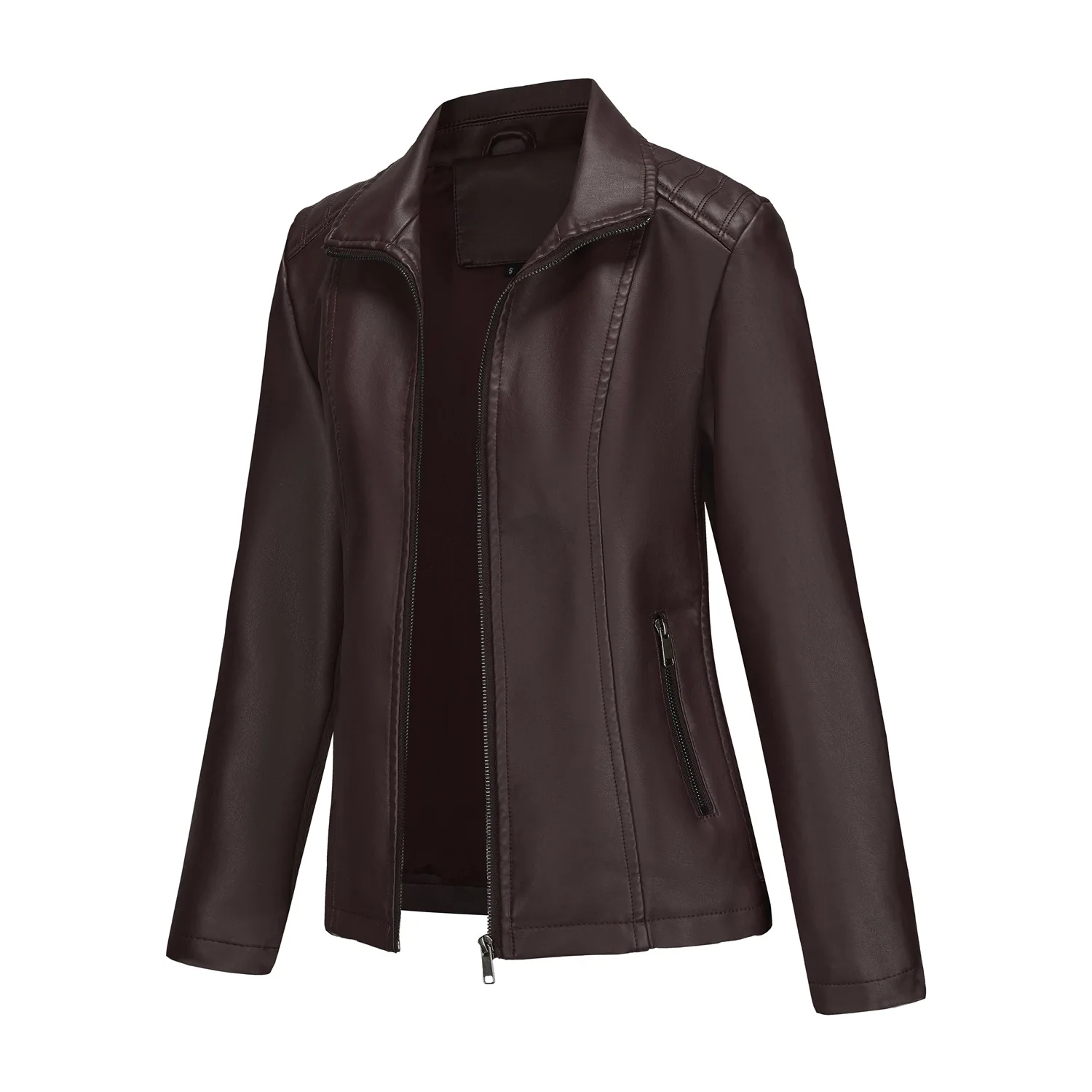 

Женское кожаное пальто Slim Fit, короткая куртка, мотоциклетное пальто, черная, ветрозащитная, осенняя кожаная куртка на молнии