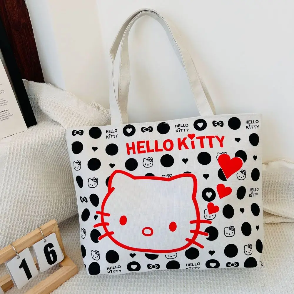 Sanrio Hello Kitty borsa a tracolla in tela Kawaii Cartoon Women Cosmetic Bag Casual LargeCapacity Shopping Handbag Satchel Girl Gift