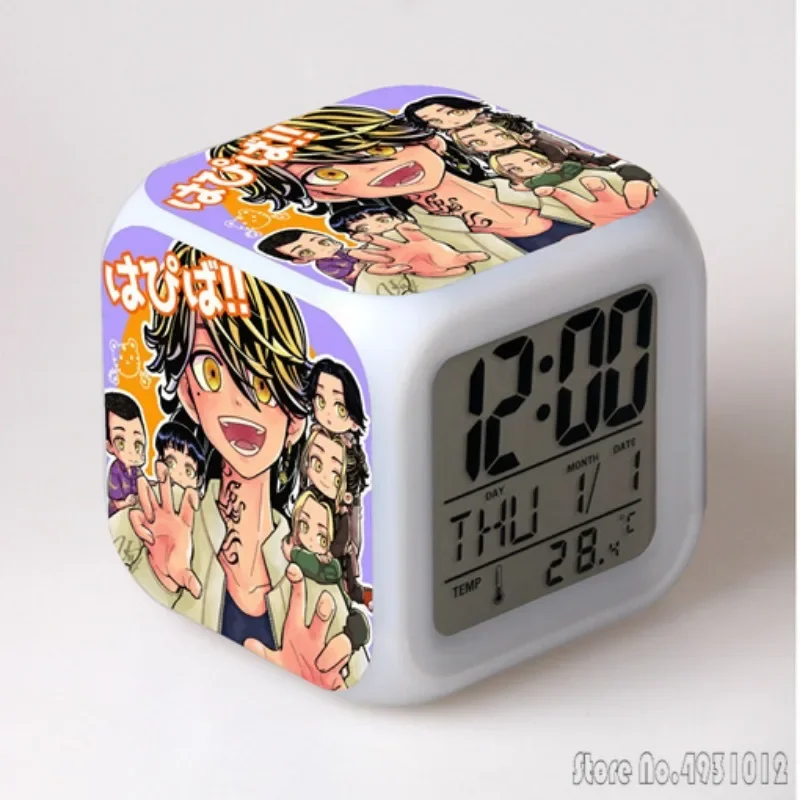 애니메이션 도쿄 키즈 쿨 알람 시계 창의적인 학생용 8x8x8cm LED 큐브 컬러풀 라이트 디스플레이 시간 주 월 표시