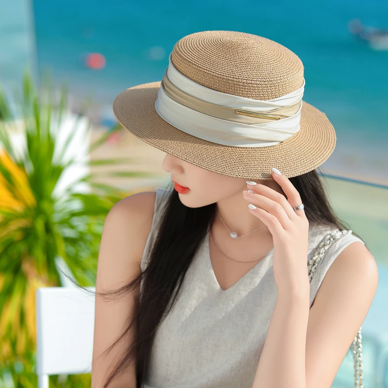 Natural Panama Straw Hat Beach Sun Hat for Women Vacation Travel UV Protection Entry Lux Summer Hat