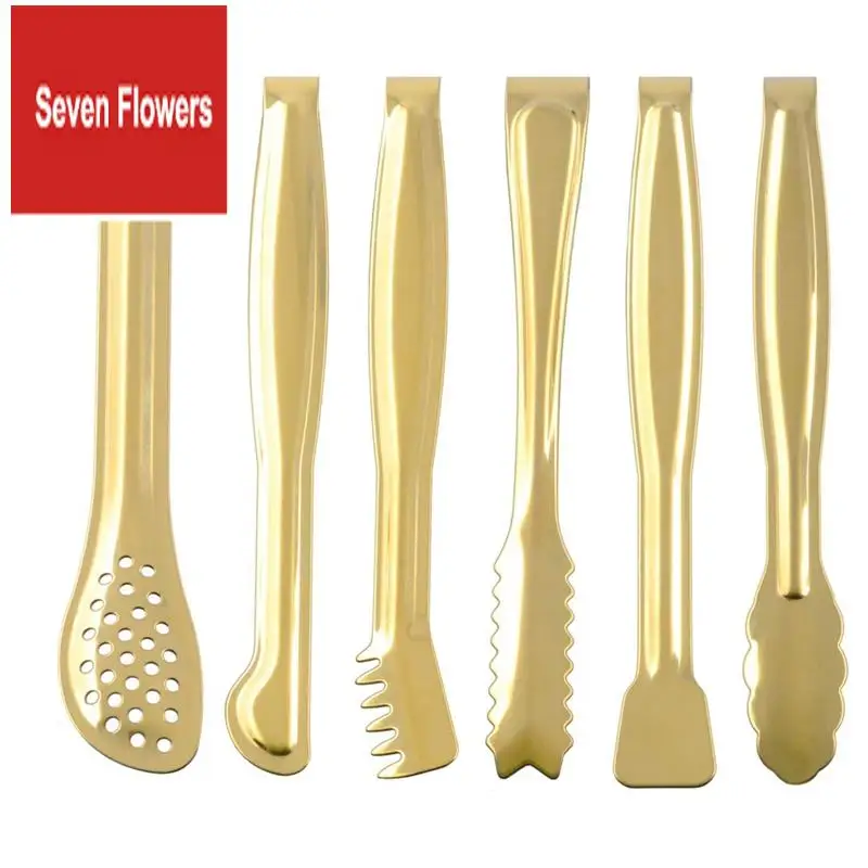 

6 Pieces Of Food Tongs Set, Food And Bread Tongs, Buffet Barbecue And Barbecue Tongs, Kitchen Supplies Ice Tongs Durable Gold