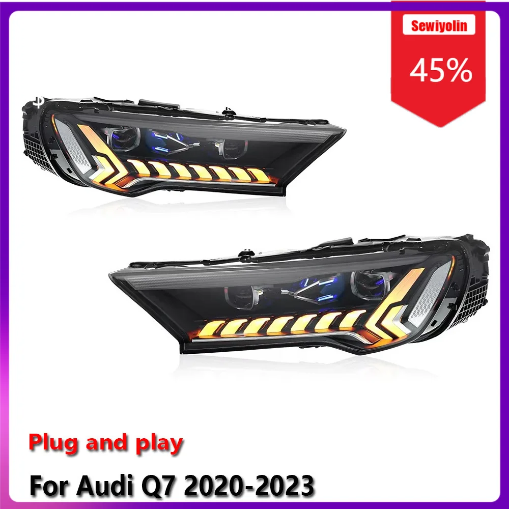 

Sewiyolin Car LED Lamp Headlight Assemblies for Audi Q7 2020-2023 Low-end Version Fog DRL Brake Turn Signal Lamp Plug and Play