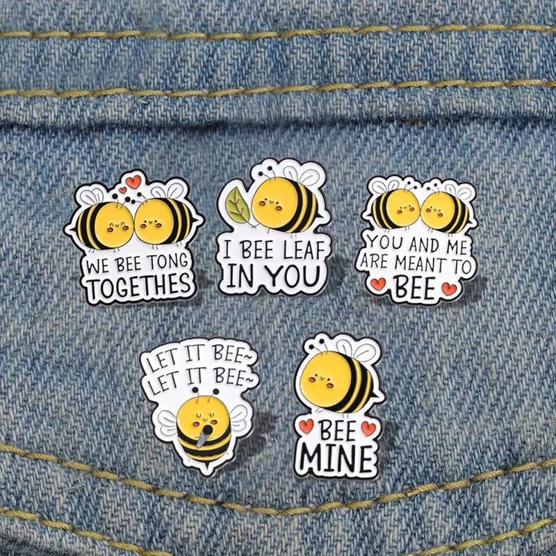 

Cute Bee Enamel Pins Custom YOU AND ME ARE MEANT TO BEE Brooches Lapel Badges Cartoon Animal Jewelry Gift for Kids Friends