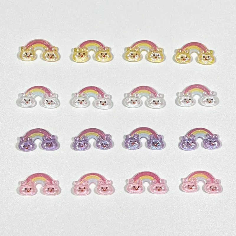 20pcs Mini Kawaii Rainbow Flat Back Resin Cabochons Applique Figurines Scrapbook Manicure Crafts DIY Home Decor Art