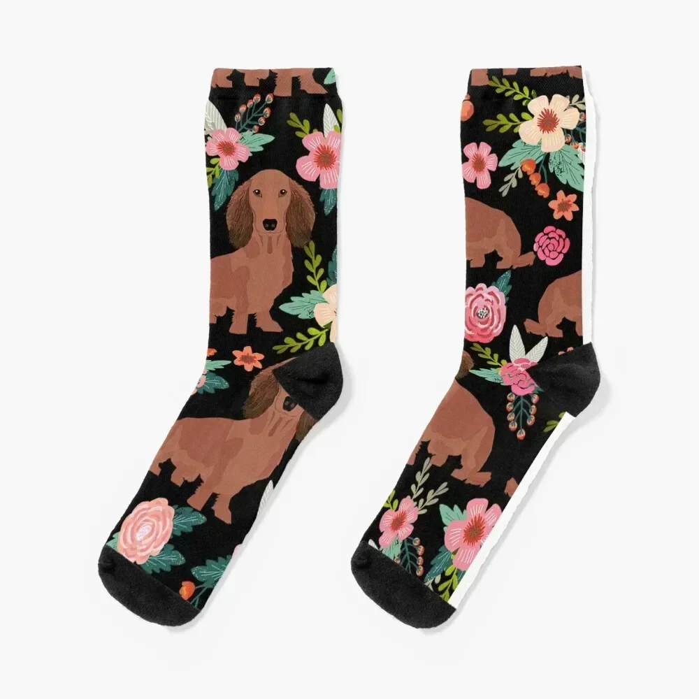 Dachshund Dogs with flowers Socks Christmas luxe designer fashionable Socks Men's Women's