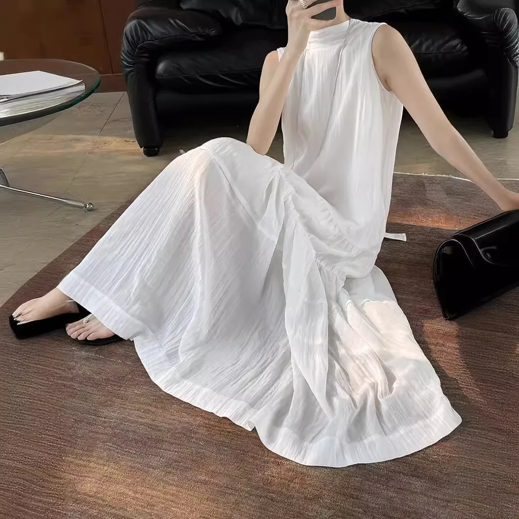 

2024 Women's Clothing Loose ribbon pleated dress Spring Summer New No.47