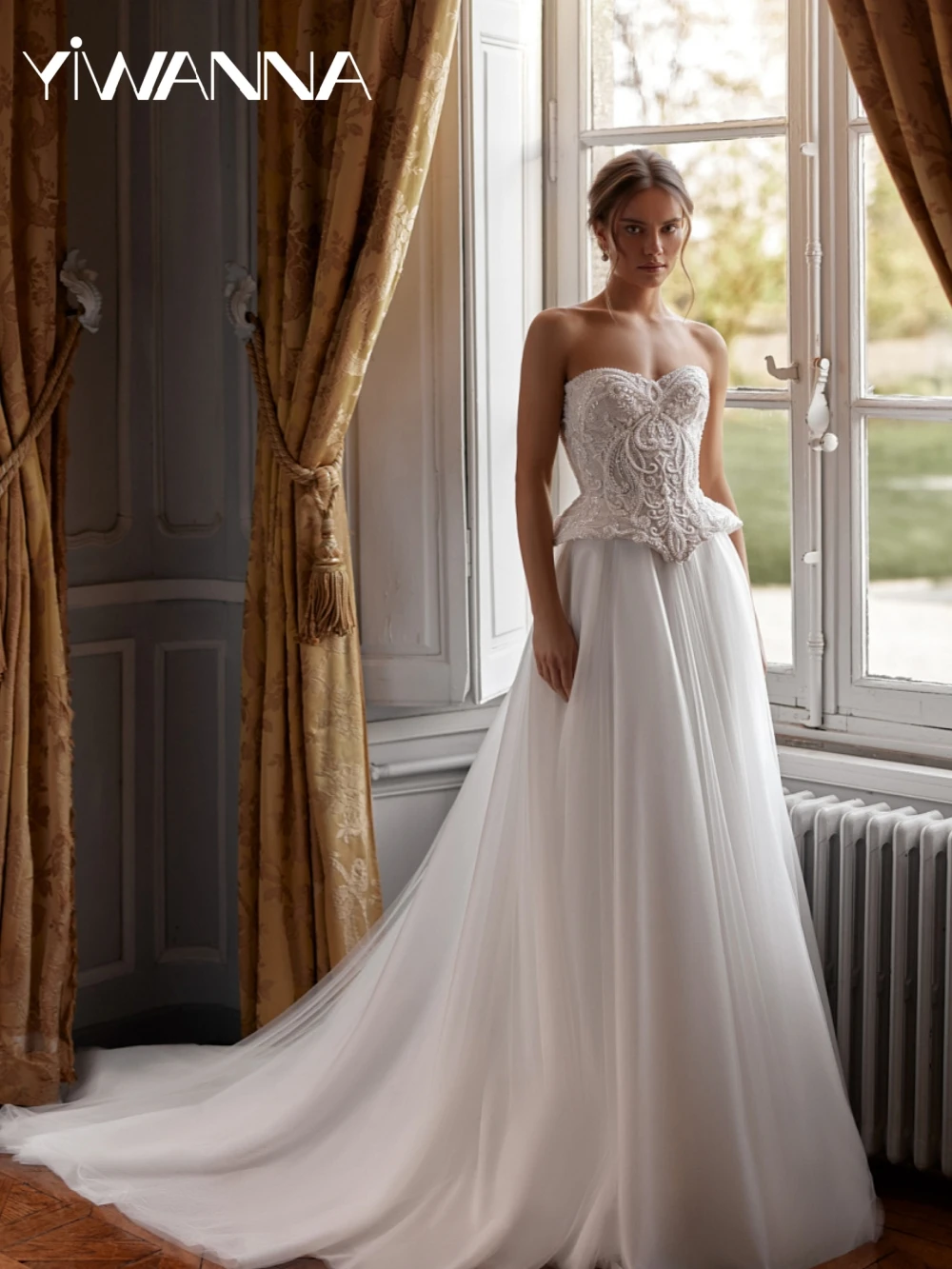 

Embroidery Beaded Lace With Corset Wedding Dress Detachable Sleeve A-line Long Bridal Gown Customized Elegant Dresses For Bride