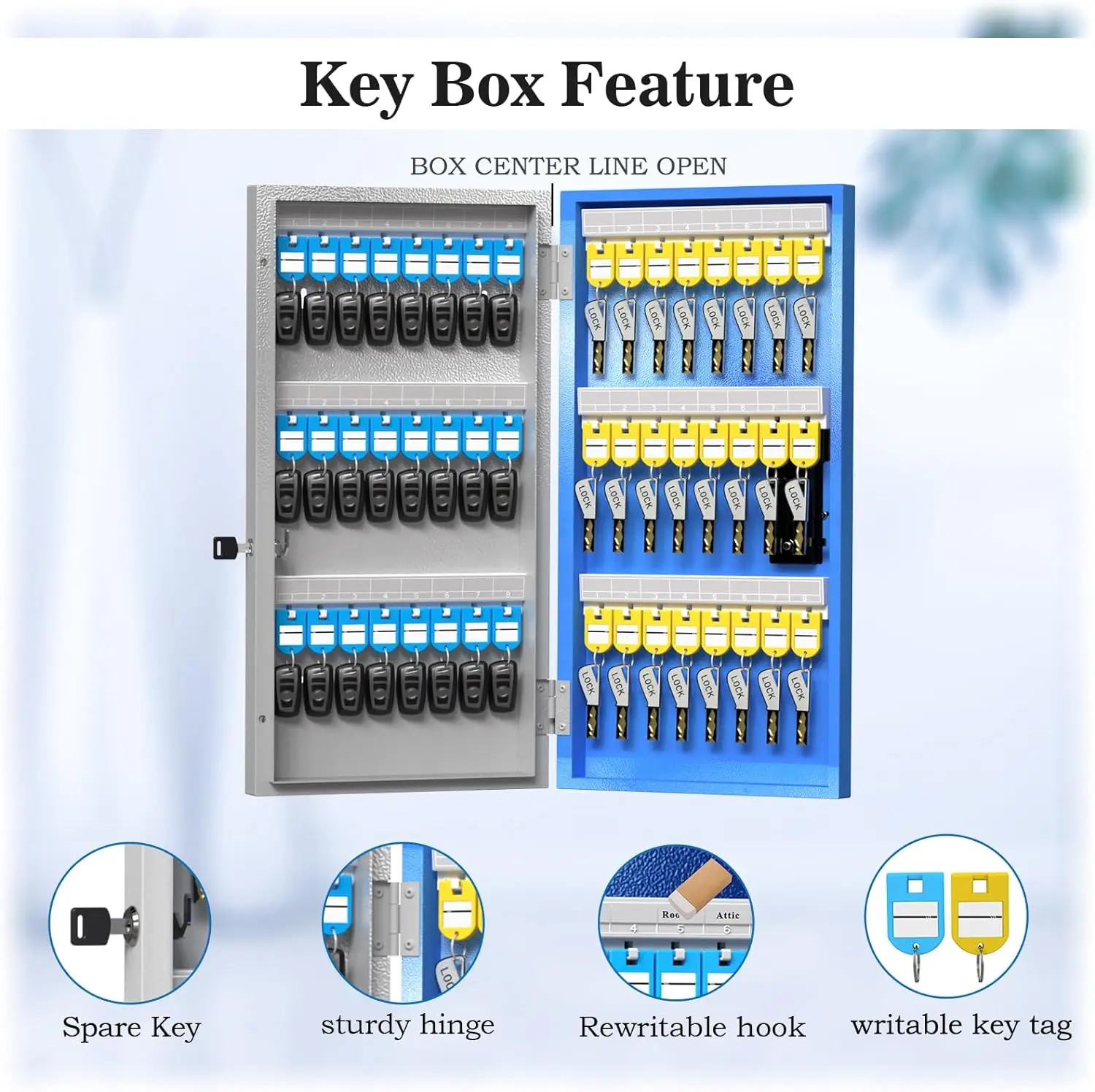 WeHere 48 Key Lock Box, Intelligent Wall Mounted Key Storage Cabinet,OTP/APP Bluetooth/fixed Code Unlocking Key Management Safe