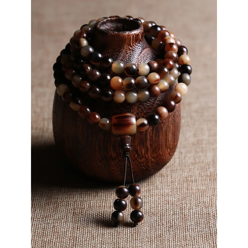 

Natural Old Ox Beads Bracelet 108 Men and Women Horn Bone Ornament