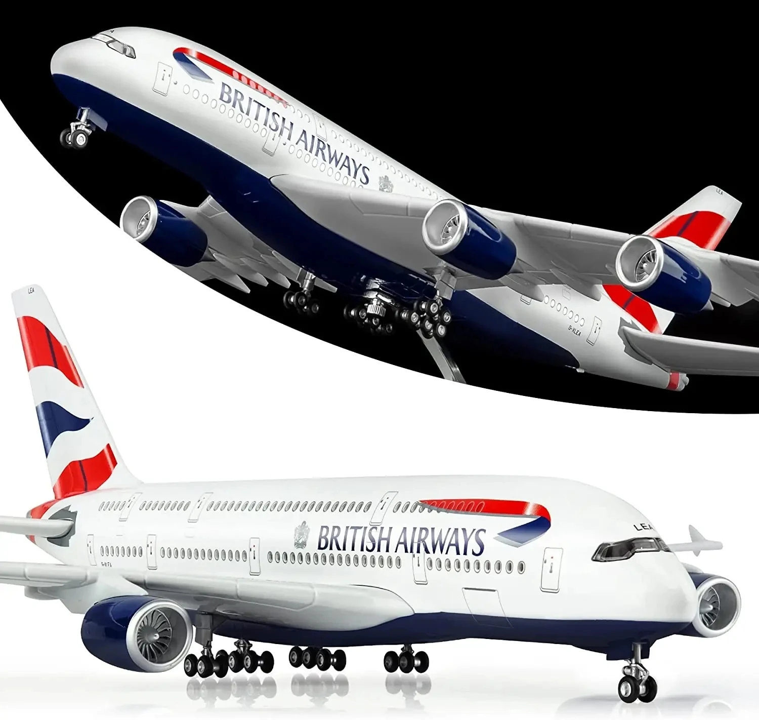 1:160 Scale Large Model Airplane Britain 380 Plane Models Diecast Airplanes with LED Light for Collection or Gift