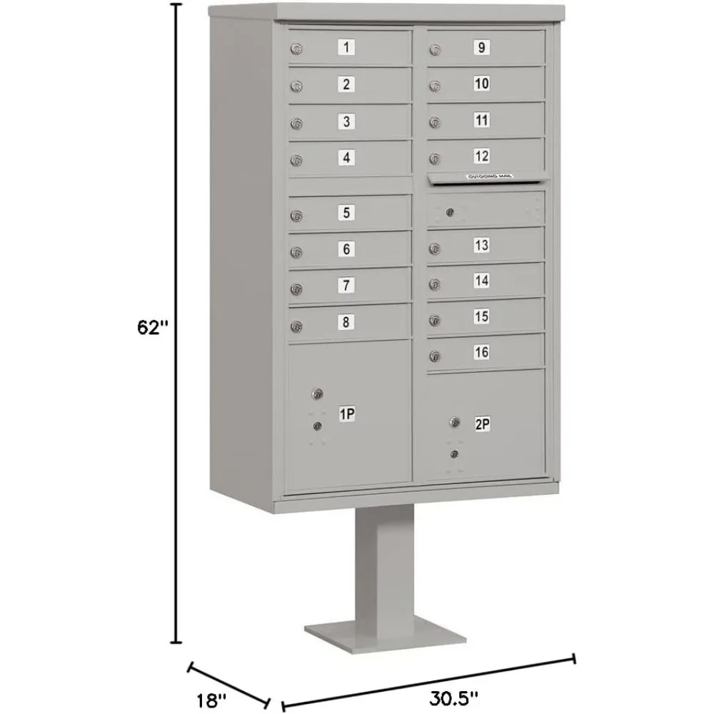 16 A Size Doors, USPS Access Type III Cluster Box Unit, Gray modern mailbox