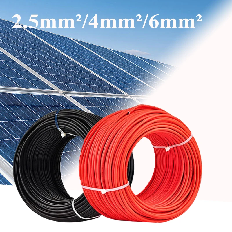 Solar Cable 10mm2/6mm2/4mm2/2.5mm2 8/10/12/14AWG Black or Red PVC Insulated Electrical Connector Wire PV Panel Connect 30meters