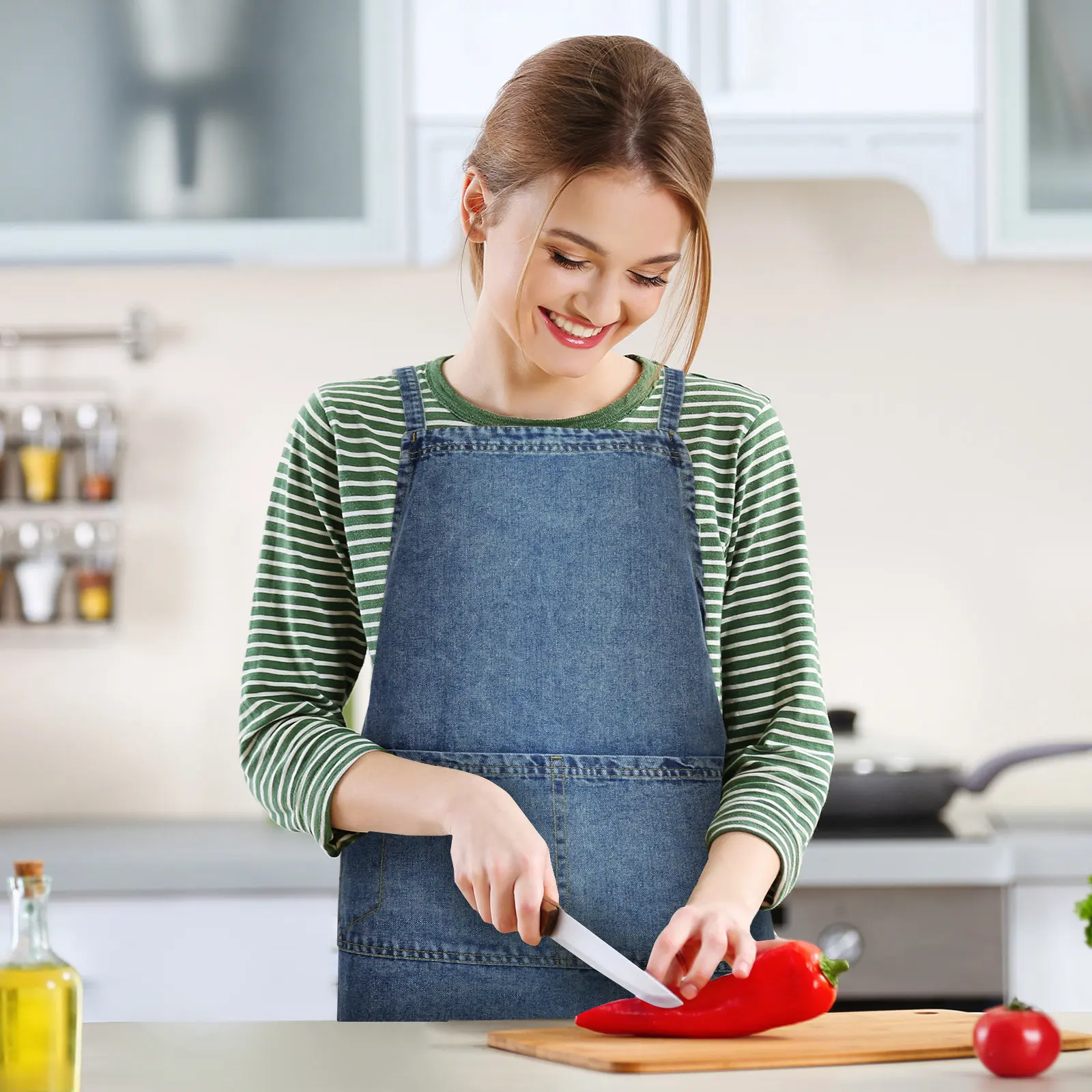 

Thick Washable Denim Apron with Pocket Adjustable Cross Back Cooking Apron for Kitchen Home Cross Back Aprons for Women