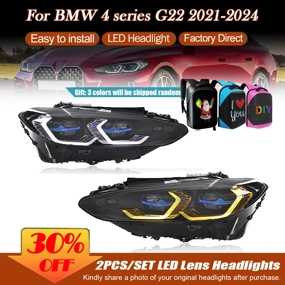 LED Headlights For BMW 4 Series G22 G80 G82 G23 2021‑2025 Dual‑Color Daytime Running Light Turn Signal Headlamp Auto Accessories