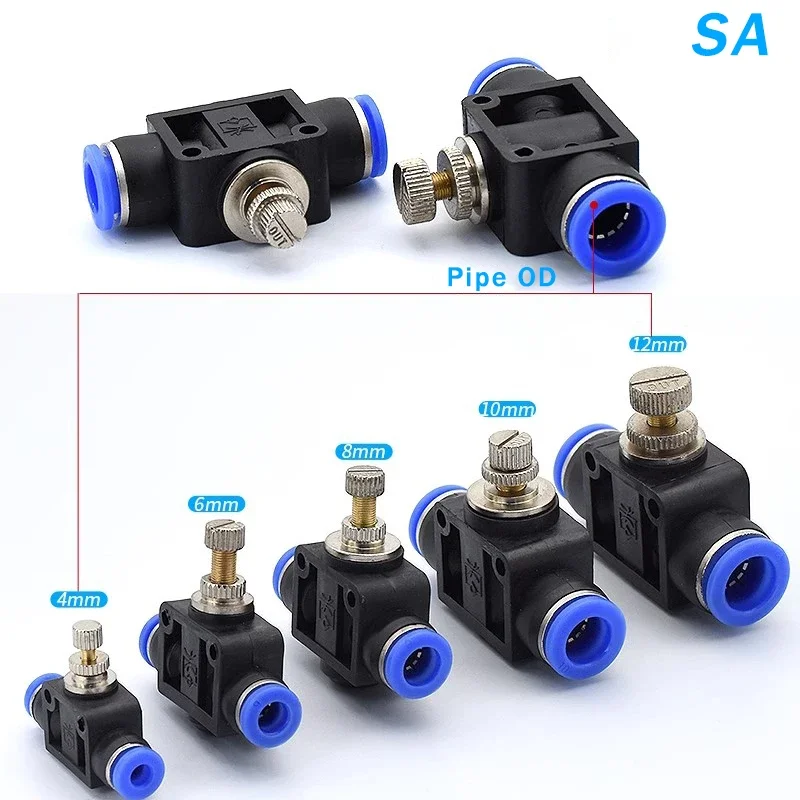 Air Flow Speed Control Valve Tube Water Hose Pneumatic Push In Fittings Throttle Valve SA 4-12mm