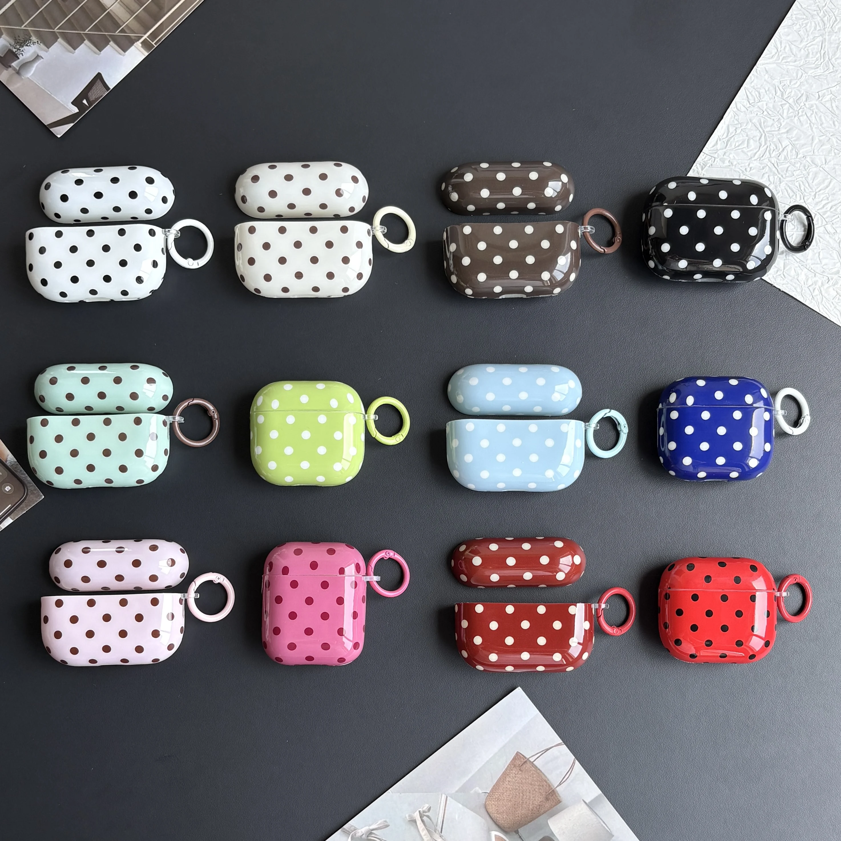 Simple Classic Polka Dot Pattern Twelve Colors Protective Earphone Case Cover Case For AirPods 1 2 3 4 Pro Pro2 Pro3 with Ring