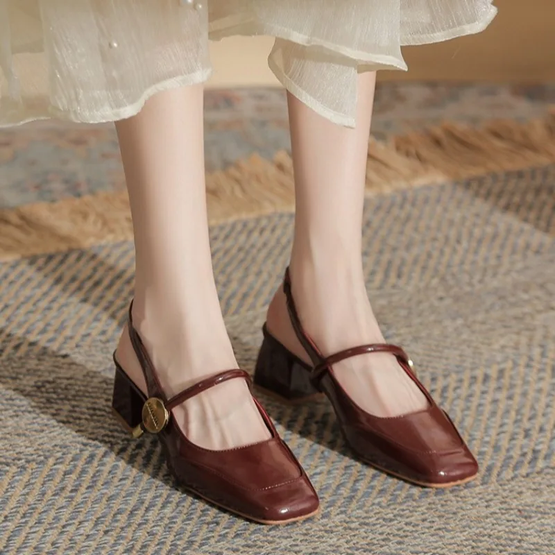 

New Womens Shoes Elegant French High Heeled Sandals for Woman Exquisite Patent Leather Casual Shoes Designer Shoes Zapatos Mujer