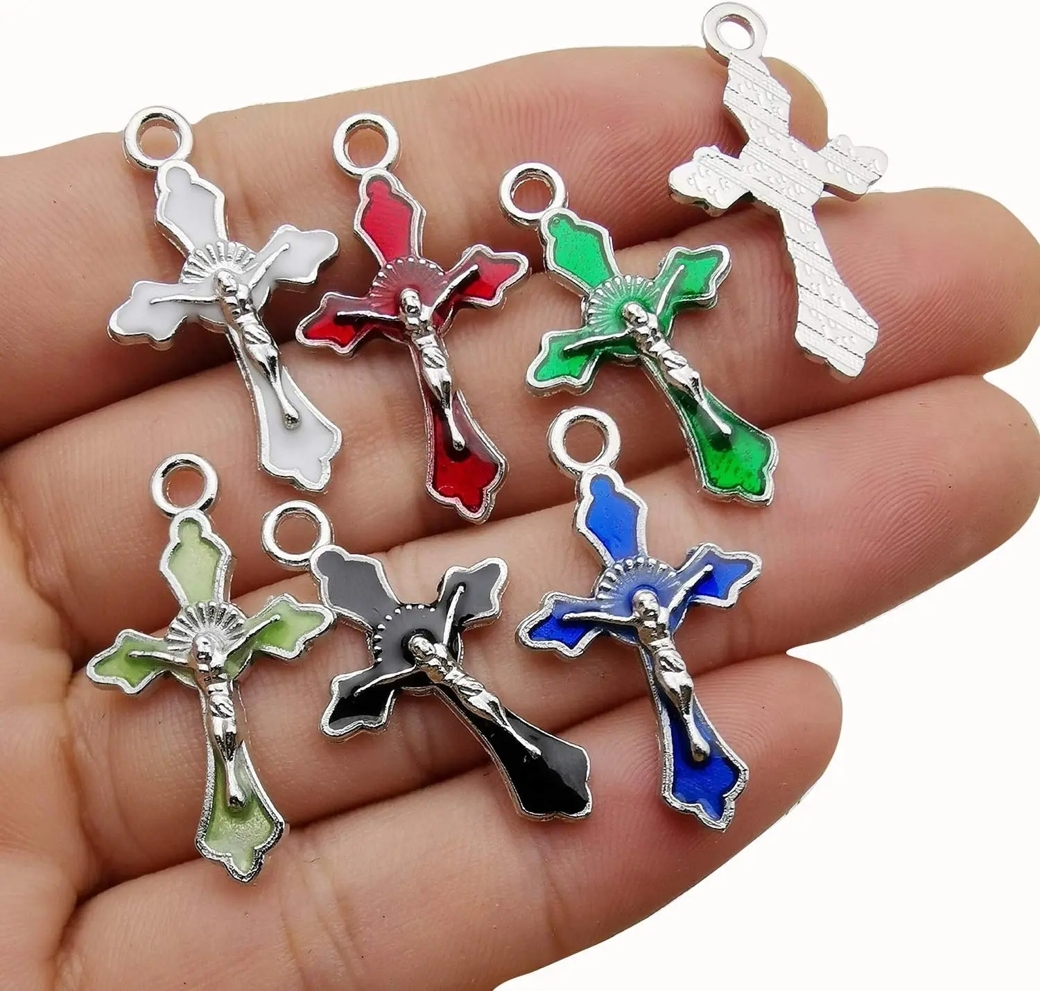 10Colors 12PCS Alloy Enamel Cross Charms  Jesus Crucifix Pendants L499 for Rosary Beads Necklace 14x22.5mm