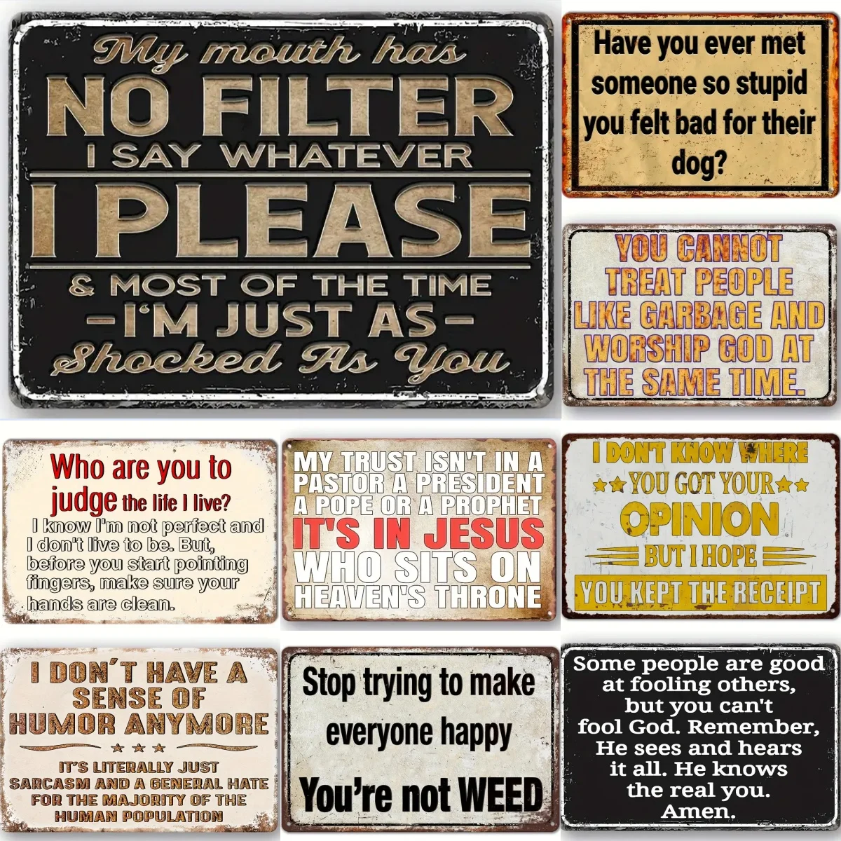 Vintage Metal Tin Sign Funny Sarcastic Faith Quote Text Mixed Print Wall Decor For Bar Farmhouse Man Cave Wall Art