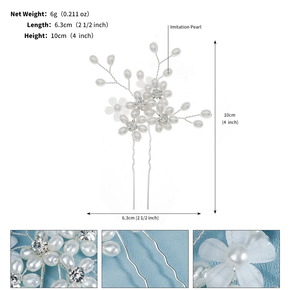 Frauen Blume Haarnadel Stick Hochzeit Braut Kristall Perle Haarnadel U Förmigen Haar Clip Barrettes Haar Zubehör Großhandel – Detail 1