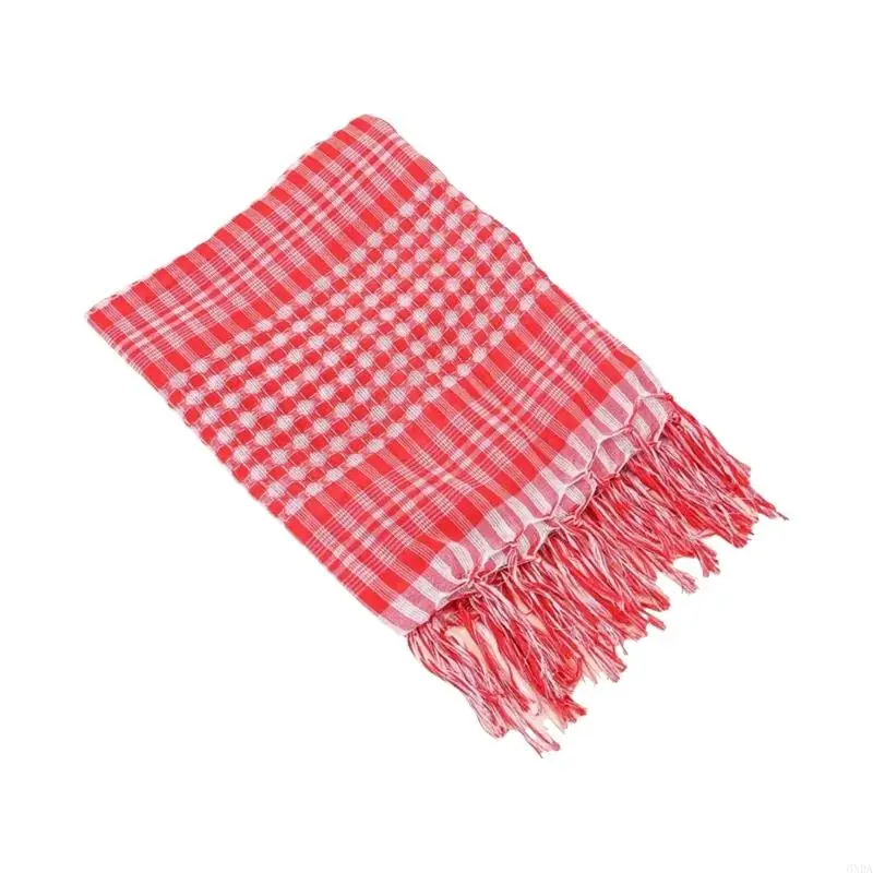 Classical Plaids Shemagh Scarf With Decorative Tassels Arabic Children Accessory Desert Keffiyeh Scarf For Everyday Wear 6XDA