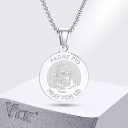 Vnox Padre Pio Coin Pendant Necklaces for Men, Gold Plated Stainless Steel Religious Catholic Pray Collar Jewelry