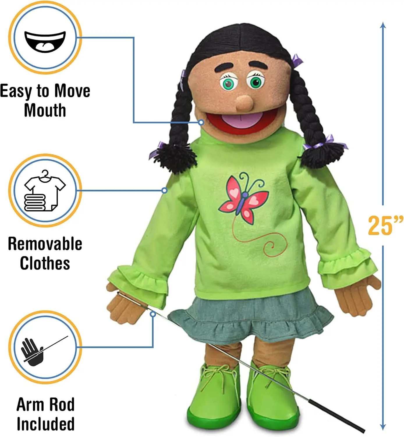 25" Jasmine, Hispanic Girl, Full Body, Ventriloquist Style Puppet